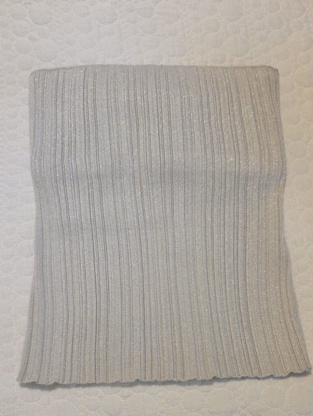 Madewell x Aimee Song Metallic Ribbed Strapless Knit in Light Gray/Silver